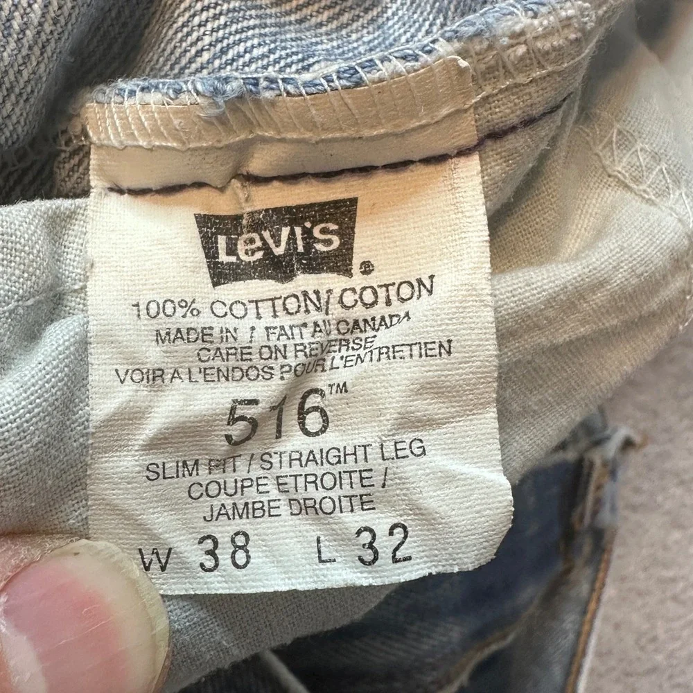 Vintage Levi's 516 Jeans Mens‎ 38x32 (36x31) Blue Slim Fit Light Wash Denim 90s